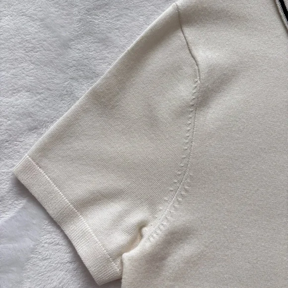 FRENCH CONNECTION Cream Button Down Short Sleeve Sweater Shirt--M - Picture 4 of 11